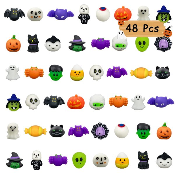 Pinkiwine 48 PCS Halloween Mochi Squishy Toys Squishies Halloween Toys for Kids Girls Boys Halloween Party Favors Halloween Treat Bags Gifts