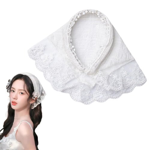 Tofwaol Hair Scarf Headband for Women Girls Lace Headwrap Bandana Embroidery Fabric White Hair Band Hair Accessories for Women White Lace Head Scarf Floral Head Bands Vintage Headband