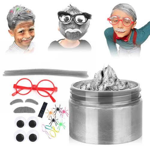 Grey Temporary Hair Color Wax for Teenagers,Crazy Hair Day Accessories, Gifts for Kids,Instant Hair Dye Color Wax for Party, Cosplay, Halloween, Christmas,Washable Crazy Hair Style(Red Glasses)