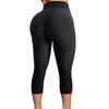 FITTOO Women's Textured Booty Scrunch Capri Leggings Ruched Yoga Pants Butt Lifting Workout Tights Black L