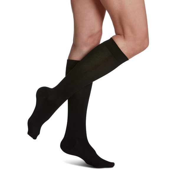 SIGVARIS Women’s SEA Island Cotton 151 Knee-High Compression Socks 15-20mmHg - Black - A (Small)
