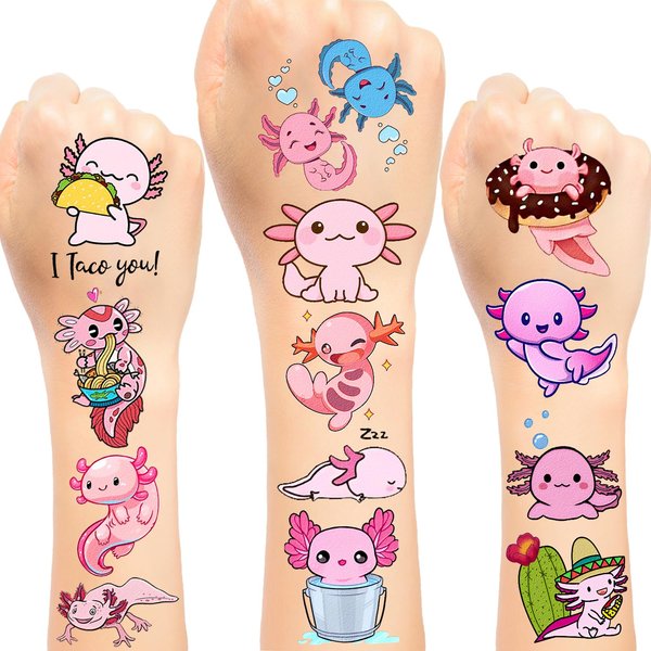 Axolotl Party Favor Temporary Tattoos Stickers 24 Sheet for Axolotl Birthday Party Decorations supplies