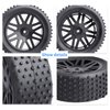 Hobbypark (4-Pack) 1/10 Scale Off Road Buggy Tires & Wheel Rims Set Front and Rear 12mm Hex Hubs with Foam Inserts for RC Hobby Car