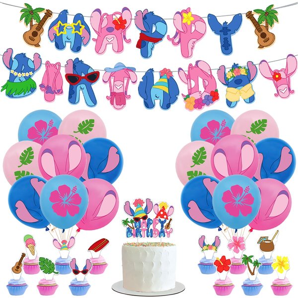 Stitch Party Decorations, Stitch Birthday Supplies including Stitch Birthday banners, balloons, Cake Toppers for Stitch Birthday Party Decorations