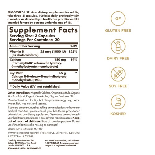 Solgar Muscle Maintenance Age-Defying Nutrition for Men & Women—Support Muscle Mass with HMB (β-Hydroxy βmethylbutyrate) and 125% Daily Value of Vitamin D, Soy and Gluten Free, 20 Servings
