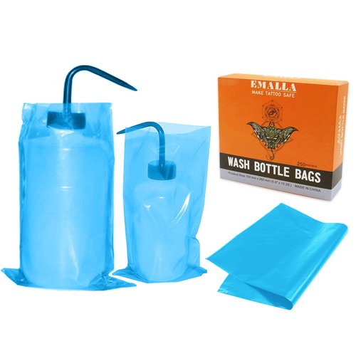 Tattoo Wash Bottle Bags, Usiriy 250pcs Wash Bottle Covers Sleeves Disposable Squeeze Bottle Bag Cover Tattoo Bottle Bags Blue 6 X 10 Inch Cleaning Supplies
