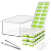 DOQAUS Ice Cube Tray with Lid and Bin, 4 Pack Silicone Plastic Ice Cube Trays for Freezer with Ice Box, Ice Trays with Ice Container, Stackable Ice Tray with Storage Ice Bucket Kits,Ice Tong,Ice Scoop