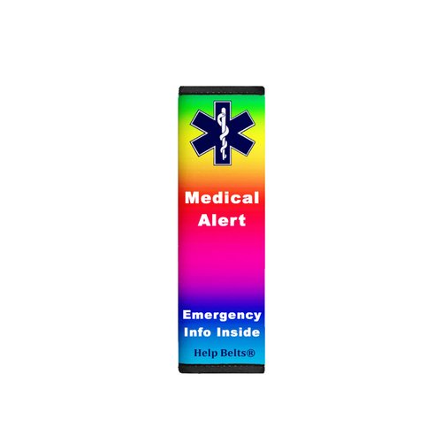 General Medical Alert Help Belt 6” Child Size Medical Alert Seat Belt Cover with Inside Pocket, Medical Form and Online Fillable Forms (Rainbow)