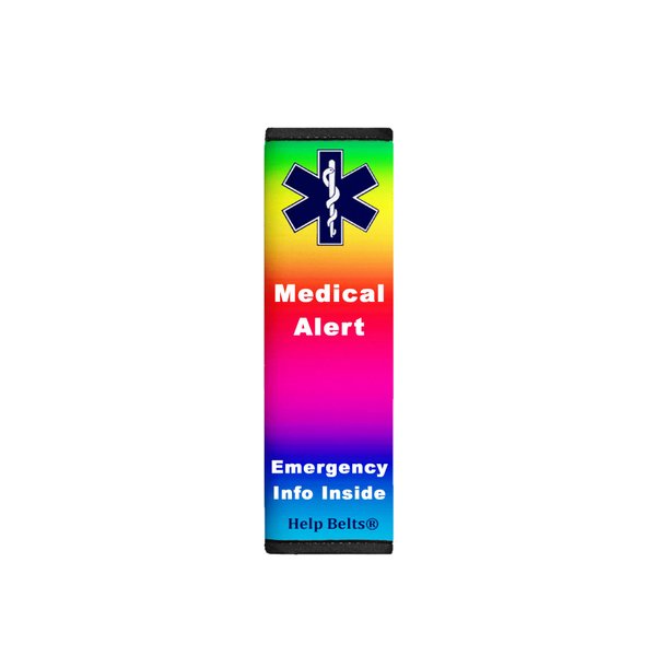 General Medical Alert Help Belt 6” Child Size Medical Alert Seat Belt Cover with Inside Pocket, Medical Form and Online Fillable Forms (Rainbow)