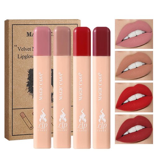 4 Colors Matte Matchebox lipstick,Sheer Strength Hydrating lipstick,Moisturizing Long Lasting Matte Lip Balm,Tinted Lip Balm Powerful Lipstick,Non-Sticky And Long-Lasting，Vivid Color Gloss(SET B)