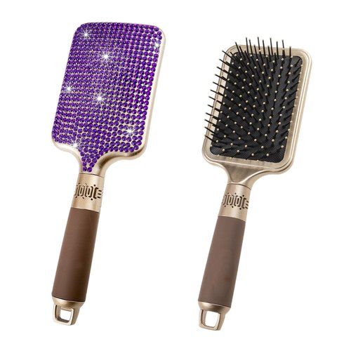 Fshion Handmade Massage Air Cushion Purple Crystal Paddle Brush,Premium Bling Hair brush,Rhinestone Detangle Hair Comb For Women