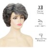 Siudus Grey Short Curly Wigs for Women with Bangs Gray Fluffy Synthetic Hair Wigs Old Lady Natural Looking Cosplay Daily Wig(Black Grey)