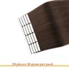 Lovrio 14" 20 Pcs 50g Tape in Hair Extensions Color Dark Brown Invisible Human Hair Silky Straight Tape ins #2