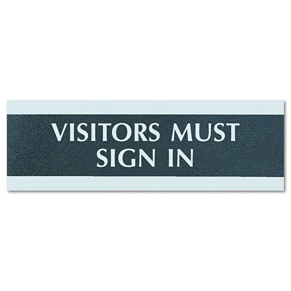 Headline Sign 4763 Century Series Office Sign, VISITORS MUST SIGN IN, 9 x 3, Black/Silver