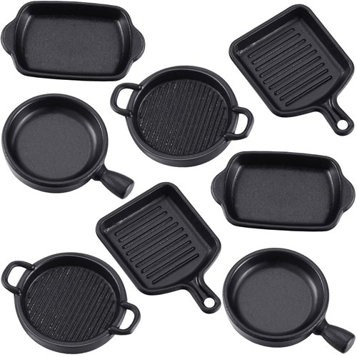 Skylety 8 Pcs Dollhouse Kitchen Accessories Dollhouse Metal Miniature Pots and Pans Mini Kitchen Stovetop Cookware Dollhouse Christmas Role Play Party Decoration Supplies