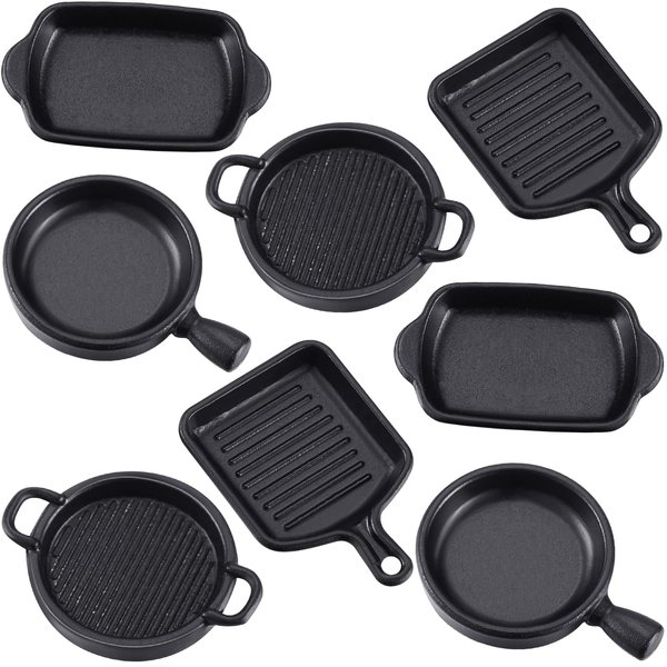 Skylety 8 Pcs Dollhouse Kitchen Accessories Dollhouse Metal Miniature Pots and Pans Mini Kitchen Stovetop Cookware Dollhouse Christmas Role Play Party Decoration Supplies