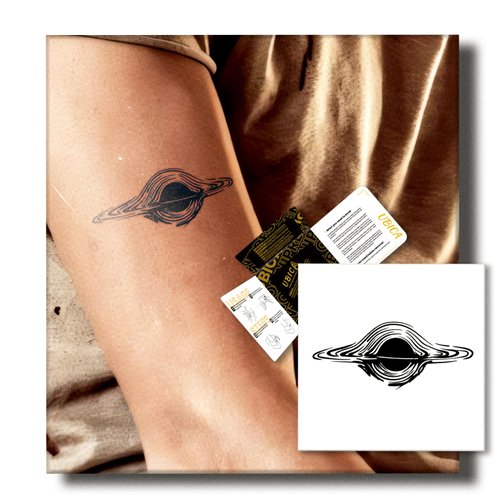 UBICA Temporary Tattoos Adult, 2 Sheets Fake Tattoos, Realistic And Long-Lasting Non-Reflective, Waterproof For 1-2 Weeks, Black Hole Tattoo 3x3in