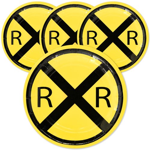 Havercamp Railroad Paper Party Plates (24 pack) 7 inch Round Dessert Plates Great for Serving Cake at Train Themed Events, Kid's Birthday Party, Train Collectors