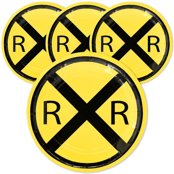 Havercamp Railroad Paper Party Plates (24 pack) 7 inch Round Dessert Plates Great for Serving Cake at Train Themed Events, Kid's Birthday Party, Train Collectors