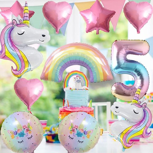 Unicorn Balloons Unicorn Birthday Party Decorations for Girls Foil Balloons Set Macaron and Rainbow Balloon Wedding Baby Shower Party Supplie (number 5)