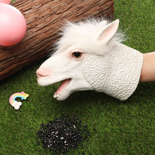 Yolococa Alpaca Hand Puppet Realistic Latex Soft Animal Toy Storytelling Role Play Party Supplies for Kids