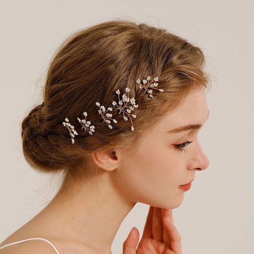 BERYUAN Dainty Pearls Flower Hair Pins Silver Gold Pearls Beads Wedding Headpiece Handmade Bridal Pearls Flower Hair Clips Pins Wedding Hair Accessories for Women(5PCS) (gold)