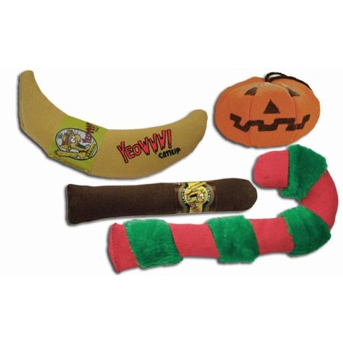 Yeowww! 100% Organic Catnip Toy Assortment (Banana, Cigar, Pumpkin, Candy Cane)