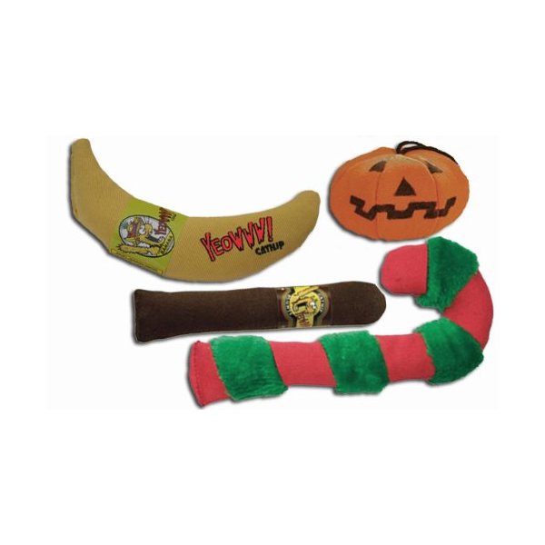 Yeowww! 100% Organic Catnip Toy Assortment (Banana, Cigar, Pumpkin, Candy Cane)