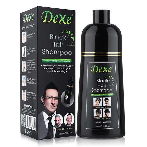 YUOLITA 400ml Black Hair Dye Shampoo, 100% Gray Coverage 3-In-1 Shampoo Instant Hair Color Shampoo Hair Dye Shampoo Mild Plant Formula-Ammonia Free Black Hair Dye for Men Women Lasts 30 Days