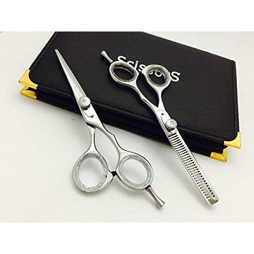 5.5" Professional Barber Razor Edge Powder Coated Hair Cutting and Texturizing Shears Scissors Set