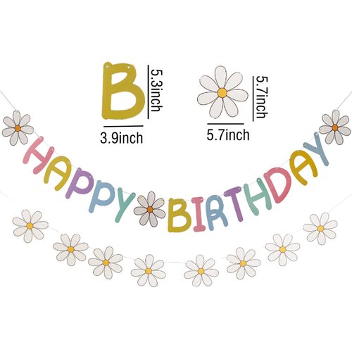 Happy Birthday Banner Little Daisy Banner for Kids Adults Birthday Party Decorations (Macaron+White)