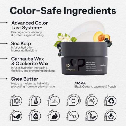 Colorproof Styling Putty 2 Fl. Oz. with Color and Heat Protection, Black Currant, Jasmine & Peach Scent, Firm Hold Hair Putty with Matte Finish