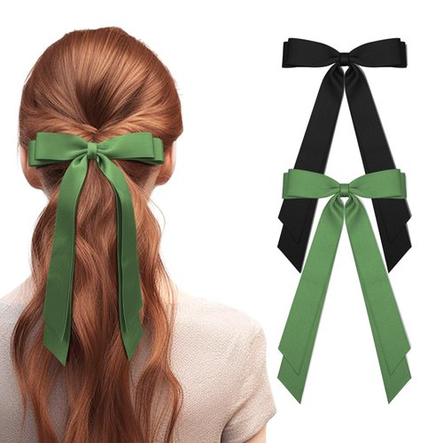 2Pcs Silky Satin Hair Bows for Women Hair Clip Hair Ribbon Ponytail Holder Accessories Slides Met...