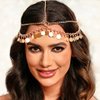 Aukmla Sequin Boho Head Chain Jewelry Gold Headpiece Hair Chains Festival Costume Headband Hair Accessories for Women and Girls