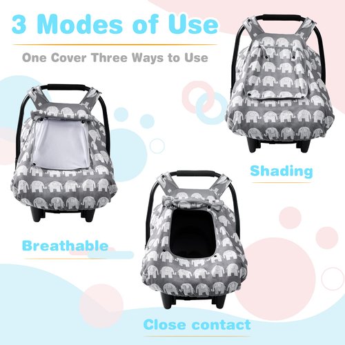 SMTTW Car Seat Covers for Babies Baby Car Seat Covers, Infant Car Canopy for Spring Summer Autumn Winter, Universal Fit, Snug Warm Breathable, Car Seat Canopy for Boys Girls (Elephant)