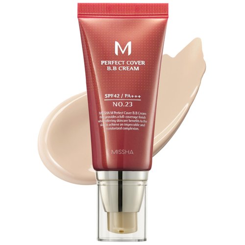 MISSHA M Perfect Cover BB Cream No.23 Natural Beige for Light with Neutral Skin Tone SPF 42 PA+++ 1.69 Fl Oz - Tinted Moisturizer for face with SPF