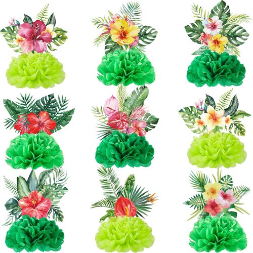 9 Pcs Hawaii Luau Honeycomb Centerpieces Tropical Aloha Party Decorations for Table Hawaii Table Toppers Hawaii Paper Centerpieces for Hawaii Tropical Luau Party Supplies