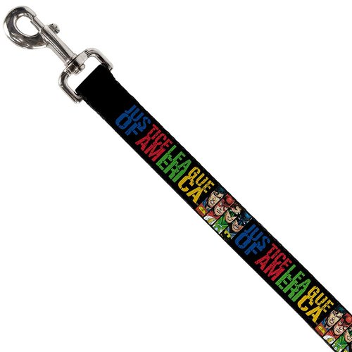 Dog Leash Justice League of America Superhero Blocks Black Multi Color 6 Feet Long 1.0 Inch Wide