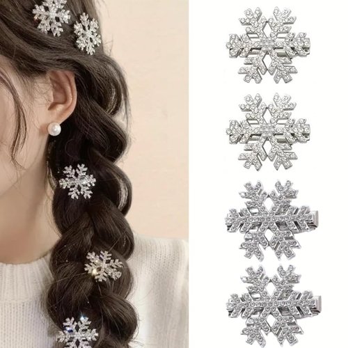 Christmas Hair Clips Christmas Silver Snowflake Hair Clip for Women 4Pcs Cute Snowflake Hair Clips for Thick Hair Christmas Rhinestone Hair Clips Hair Clips Christmas Clips Fashion Hair Accessories