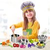 Sundaymot Play Kitchen Accessories, Wooden Play Food, Cooking Set with Stainless Steel Cookware Pots and Pans Utensils, Apron, Chef Hat, ​Cutting Food Kitchen Playset for Girls and Boys