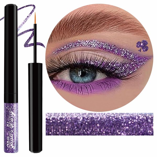 Purple Glitter Eyeliner Liquid Eyeliner Pencil Waterproof Quick Dry Eye Makeup Color Flash Eyeshadow Eyeliner Pen Smudgeproof Longwearing With Ultra Fine Soft Tip For Bold Shiny Eye Line (Purple)
