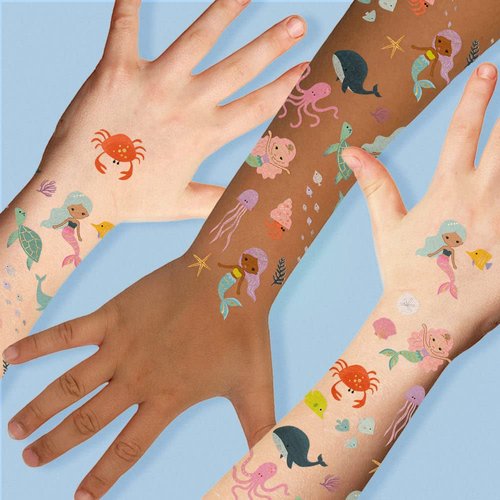 Flash Tattoos kids Ocean Creatures temporary tattoo pack | 42 Kids tattoo | Metallic tattoo | Birthday Party Supplies | Ocean Animal, Sea Creatures, Ocean party favor