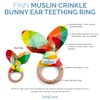 Kanga Care Baby Soft Muslin Sensory Crinkle Bunny Ear Wood Teething Ring - Finn Geometric