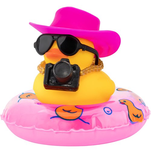 wonuu Rubber Duck Dashboard Decorations Camera Duck Car Accessories for Car Ornament with Mini Hat Swim Ring Necklace and Sunglasses,B_pink&cowboy hat and pink ring