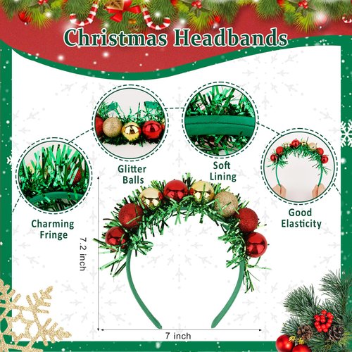 Amariver Christmas Headband for Women Glitter Disco Ball Head Band Holiday Christmas Accessories Red Green Headbands Hair bands for Christmas Party Supplies