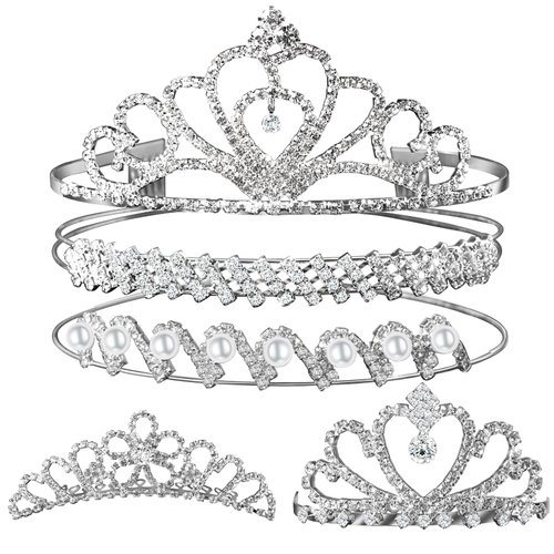 Teenitor Crown,Tiara Crown, Princess Crown Headband, 5pcs Tiaras for Women, Crowns for Women, Silver Tiara for Little Girls Rhinestone Headbands for Women Wedding Headband Crowns Party Silver Crown