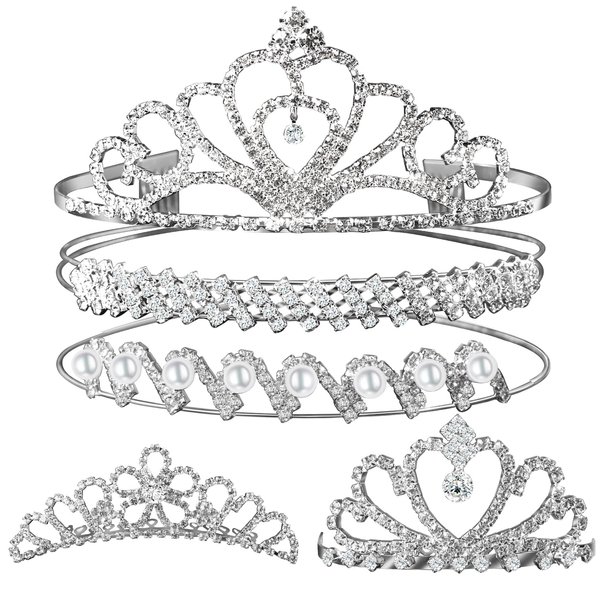 Teenitor Crown,Tiara Crown, Princess Crown Headband, 5pcs Tiaras for Women, Crowns for Women, Silver Tiara for Little Girls Rhinestone Headbands for Women Wedding Headband Crowns Party Silver Crown