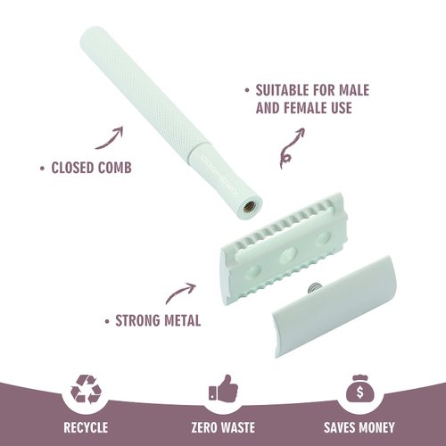 Kinghood Double Edge Safety Razor for Men & Women, Eco Friendly Women Razor for Body & Face, Zero Waste and Plastic Free - Reusable Razor with 10 Blades (Mint Green)