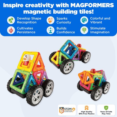 Magformers Wow Plus Set | Magnetic Tiles Building Blocks, Educational Kit, STEM Toy Set | Magnetic Building Tiles for Kids to Develop Problem-Solving Abilities and Shape Recognition