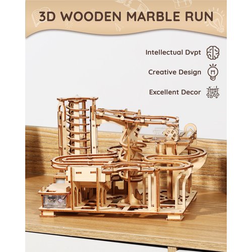 SainSmart Jr. 3D Wooden Puzzles for Adults, 225 PCS Marble Run Wood to Build, Electric Driven Mechanical Model Building Kit, DIY Gift for Aged 14+, Roller Coaster